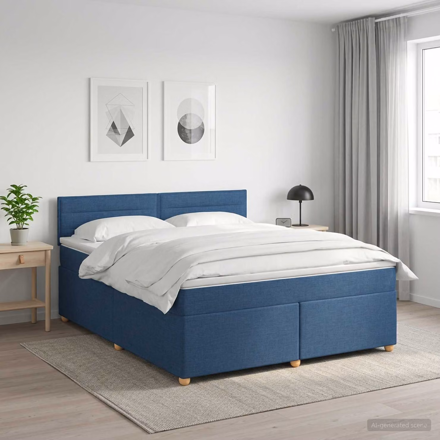 Letto box spring con materasso ibrido vidaXL in tessuto Blu e Bianco L/P: 180 x 200 cm
