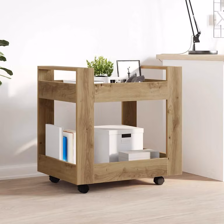 vidaXL Carrello da Scrivania Moderno in Rovere Marrone con Ruote L/P/H: 60 x 45 x 60 cm