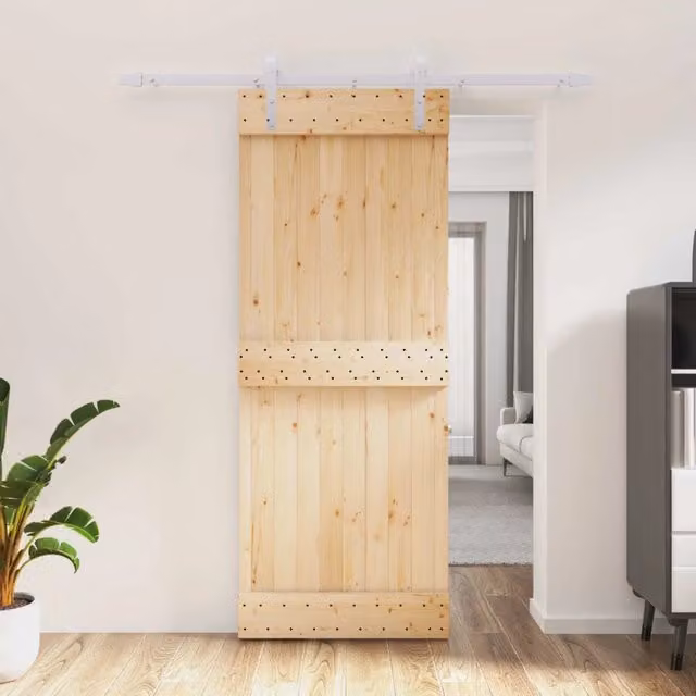 Porta scorrevole moderna vidaXL in legno e acciaio, Bianco e Marrone, H: 210 cm, L: 183 cm, P: 16 cm