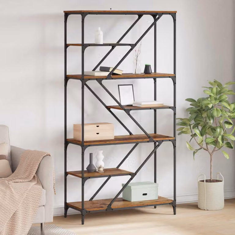 Libreria vidaXL a 9 livelli in legno e metallo marrone per soggiorno L/P/H: 91 x 36 x 176 cm
