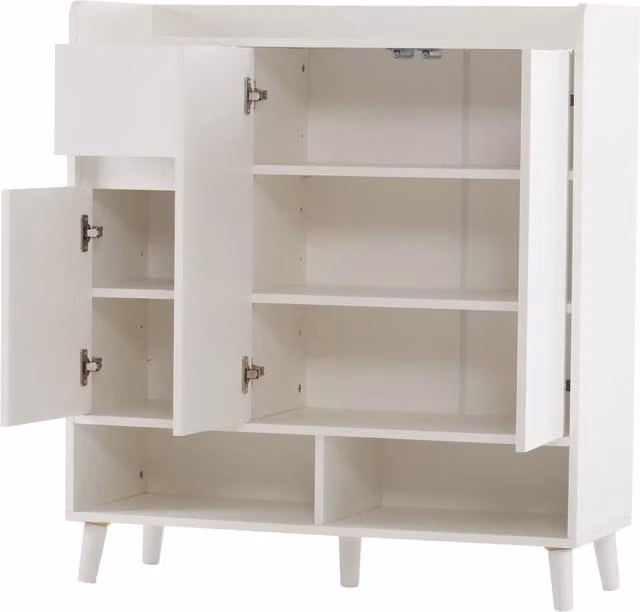 Mobiletto bianco con ripiani regolabili, gambe in legno massiccio, 99x90x35 cm