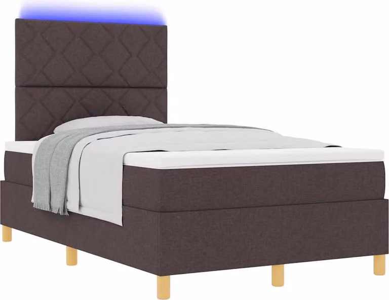 Letto a Sorgente LED Marrone Scuro 120 x 200 cm Tessuto