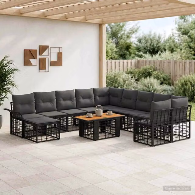Set Divano da Giardino 12 pz Nero e Grigio scuro polyrattan 3438041