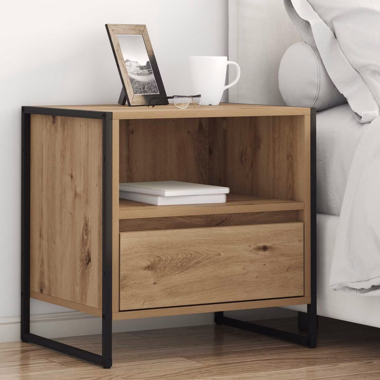 Set di 2 comodini vidaXL in stile industriale, colore rovere, L 50 cm x P 39,5 cm x H 50 cm