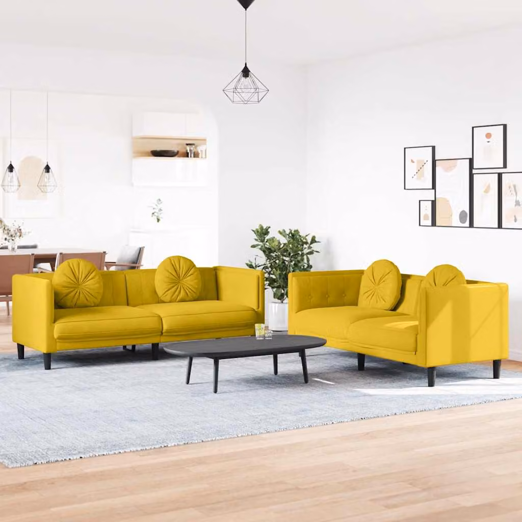 vidaXL Set di 2 Divani Moderni in Velluto Giallo con Cuscini e Struttura in Legno Massello