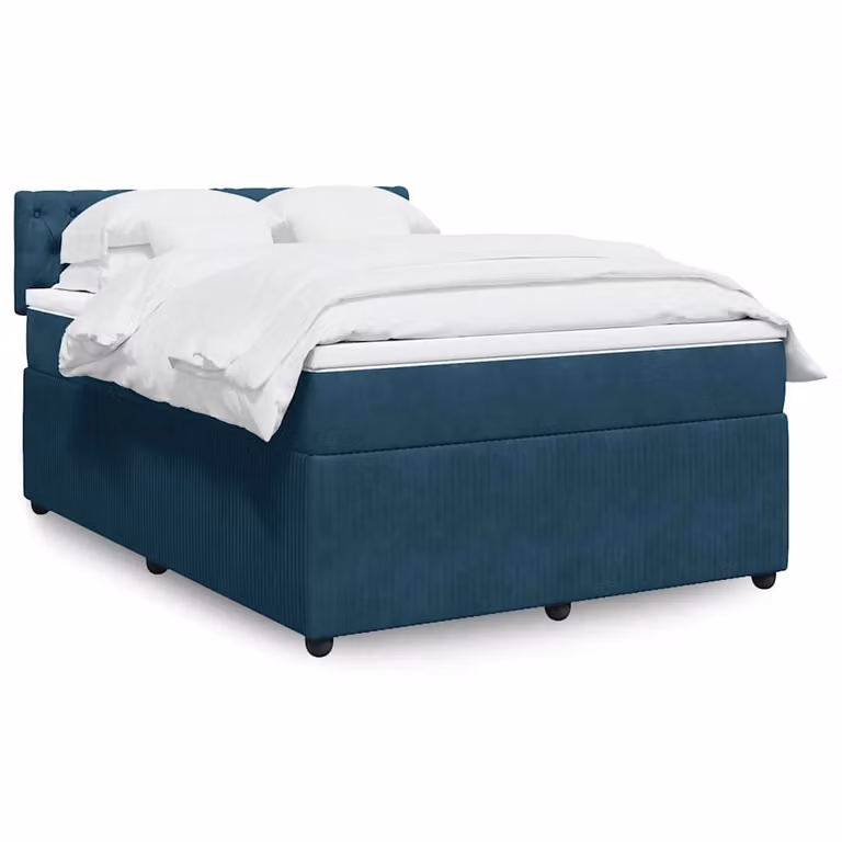 vidaXL Giroletto a Molle con Materasso Ibrido in Velluto Blu e Bianco L/P/H: 140 x 190 cm