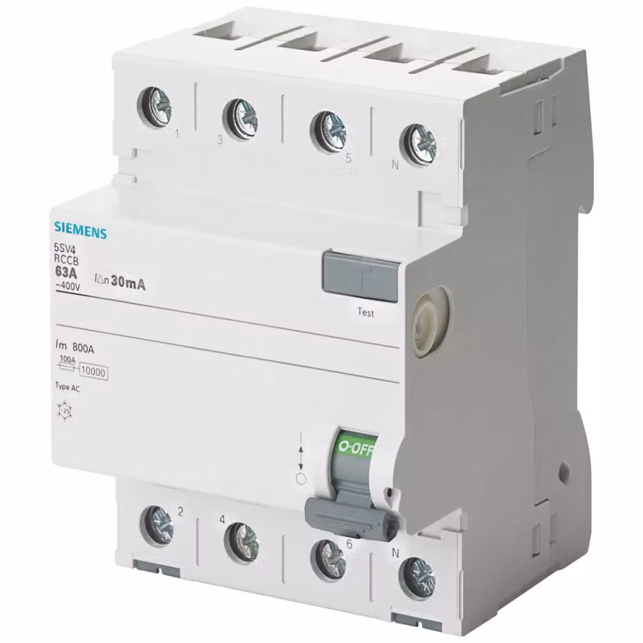 Interruttore differenziale Siemens, a 4 poli, tipo AC, corrente nominale (In): 25 A, corrente nominale (Un): 30 mA, tensione nominale (Un AC): 400 V 5SV43420MB