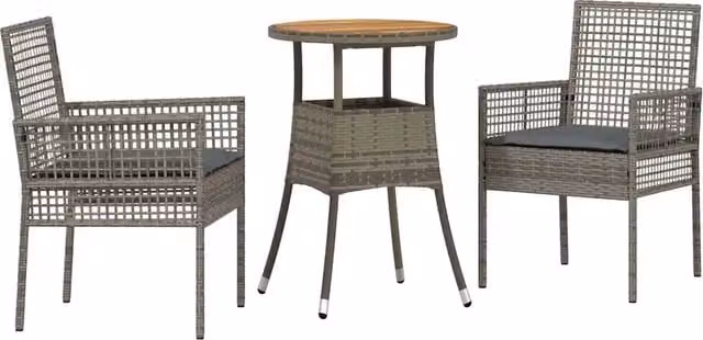 Set da Pranzo per Giardino in Polyrattan Grigio con Tavolo Rotondo e 3 Sedute Moderno