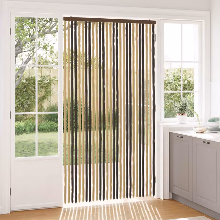 vidaXL Tenda a strisce in chenille e poliestere Marrone Scuro e Beige L: 220 cm, H: 118 cm