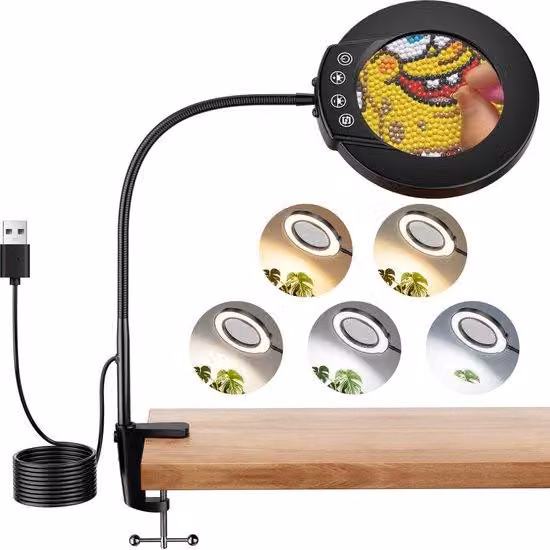 Lente d'ingrandimento a mani libere Unyqoos® con illuminazione, lente in vetro ottico 10x, controllo della luce tramite touch, 5 temperature di colore, collo di cigno flessibile per hobby e riparazioni