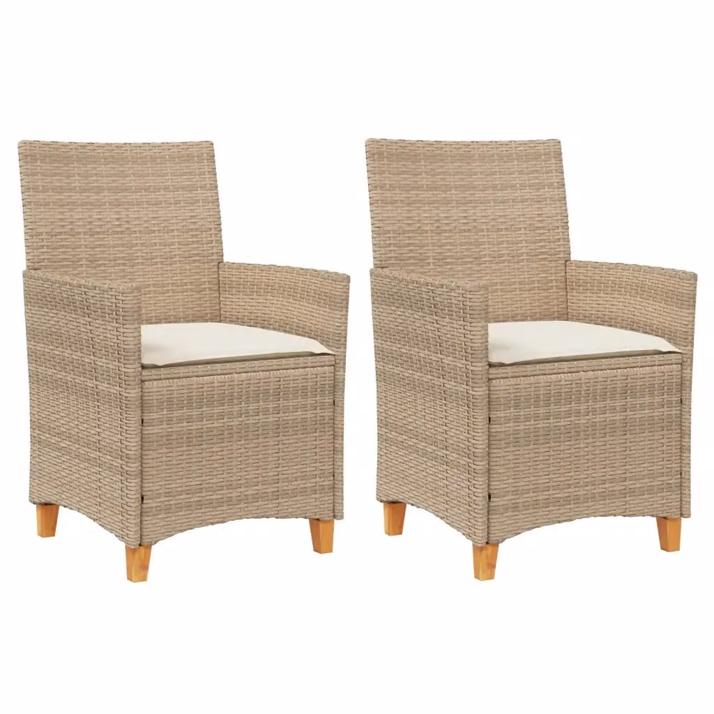 Set di 2 sedie da giardino vidaXL in polyrattan e legno di acacia con cuscini beige e braccioli – 2