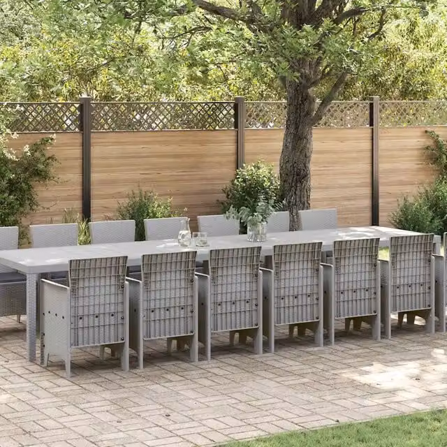 Set da pranzo da giardino moderno vidaXL in rattan grigio con 15 pezzi – 1