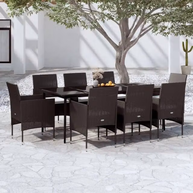 Set da Pranzo da Giardino 9 pz con Cuscini Nero 3099310