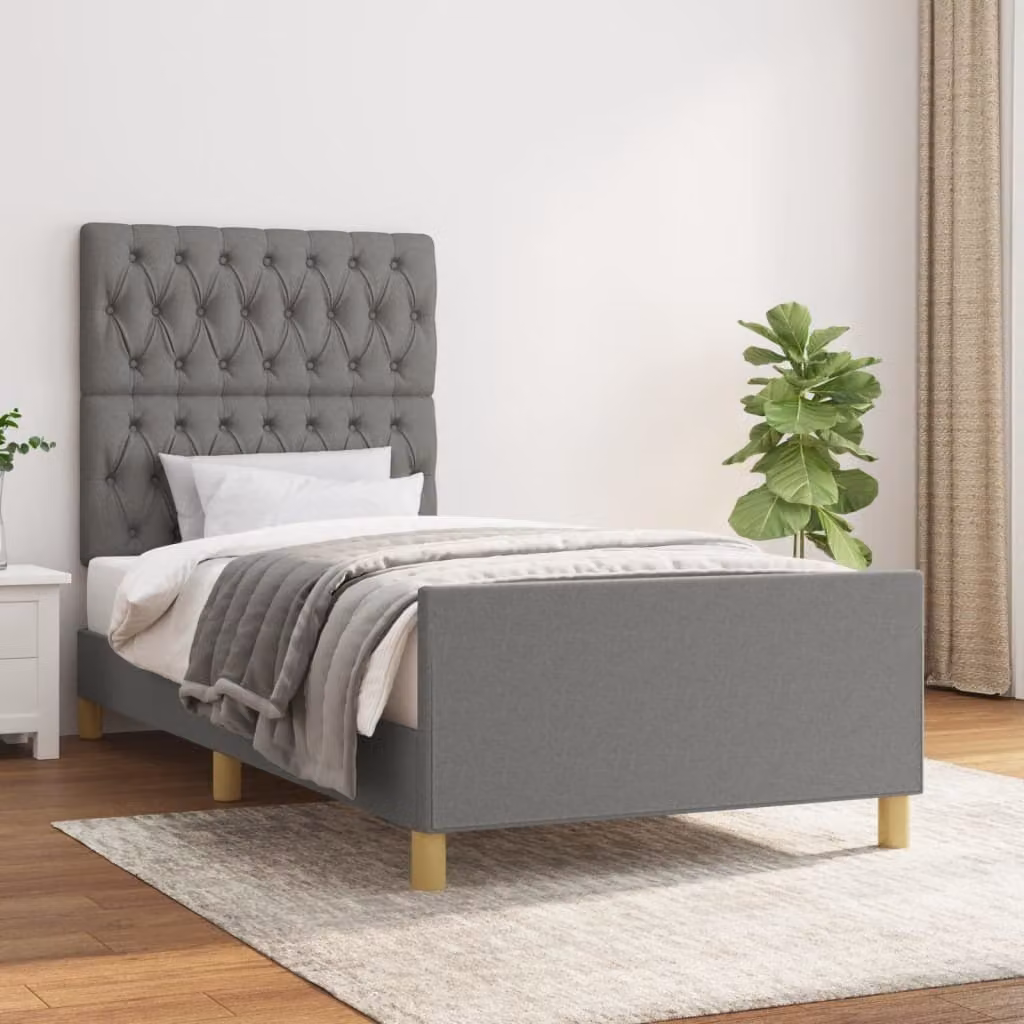 The Living Store Struttura letto con testiera in tessuto grigio scuro 90x200 cm
