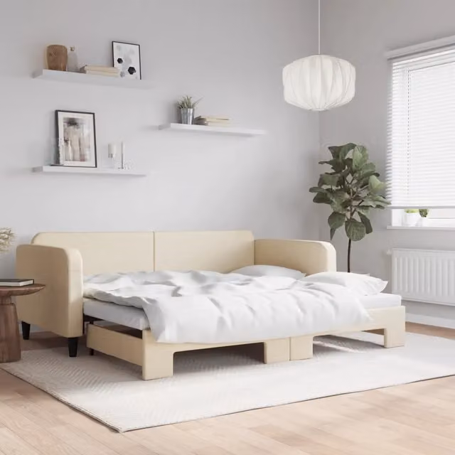Divano Letto con Letto Estraibile-Sofa Letto-Daybed Crema 90x200 cm in Tessuto 181436