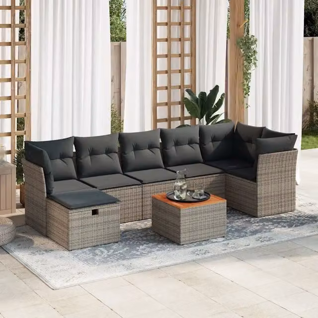 Set Divano da Giardino 8 pz con Cuscini Grigio in Polyrattan 3325770