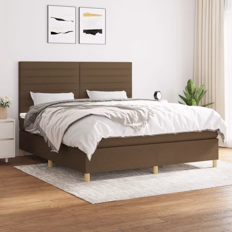 Maison Exclusive - Letto boxspring con materasso, marrone scuro, 180x200 cm, rivestimento in tessuto