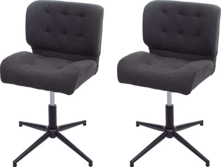 set di 2 sedie da pranzo HWC-H42, sedia girevole, girevole regolabile in altezza ~ tessuto/tessuto grigio scuro, base nera