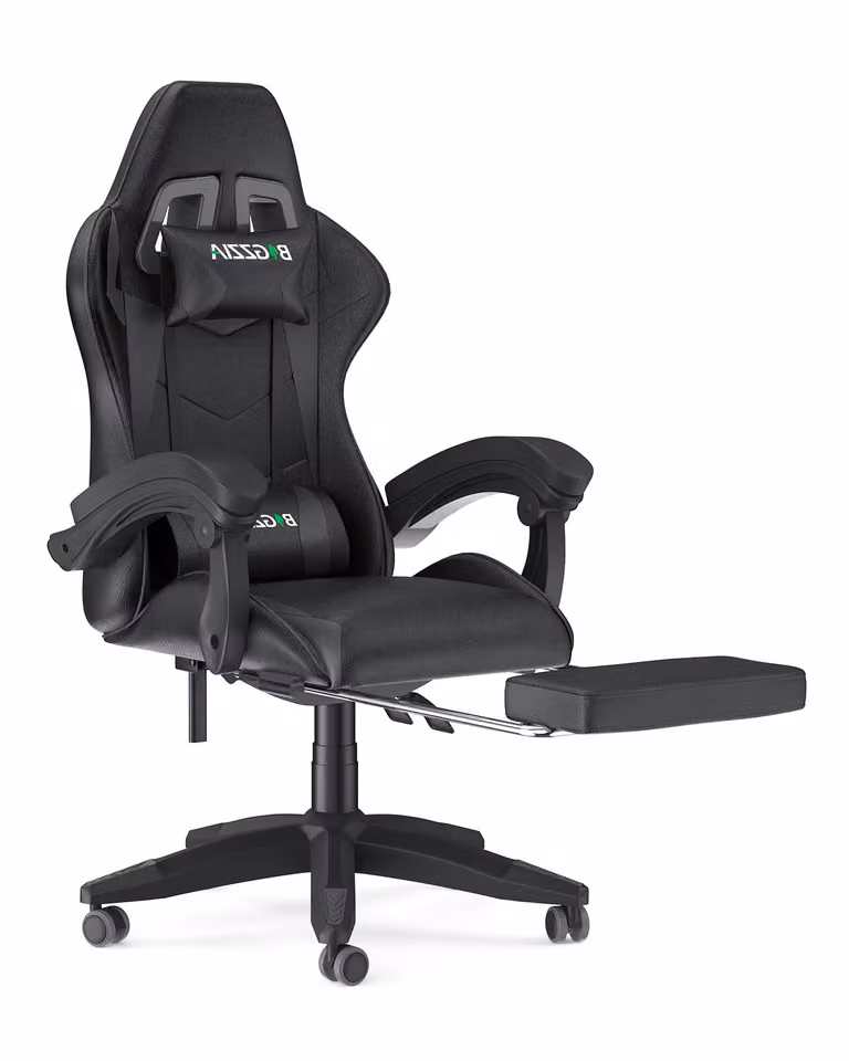 Sedia da gioco con poggiapiedi - sedia da gioco ergonomica - con cuscino lombare + poggiatesta - sedia da gioco - regolabile in altezza - Nero