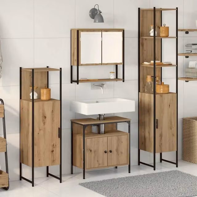 Set di mobili per il bagno 4 pz Rovere artigianale 3334407