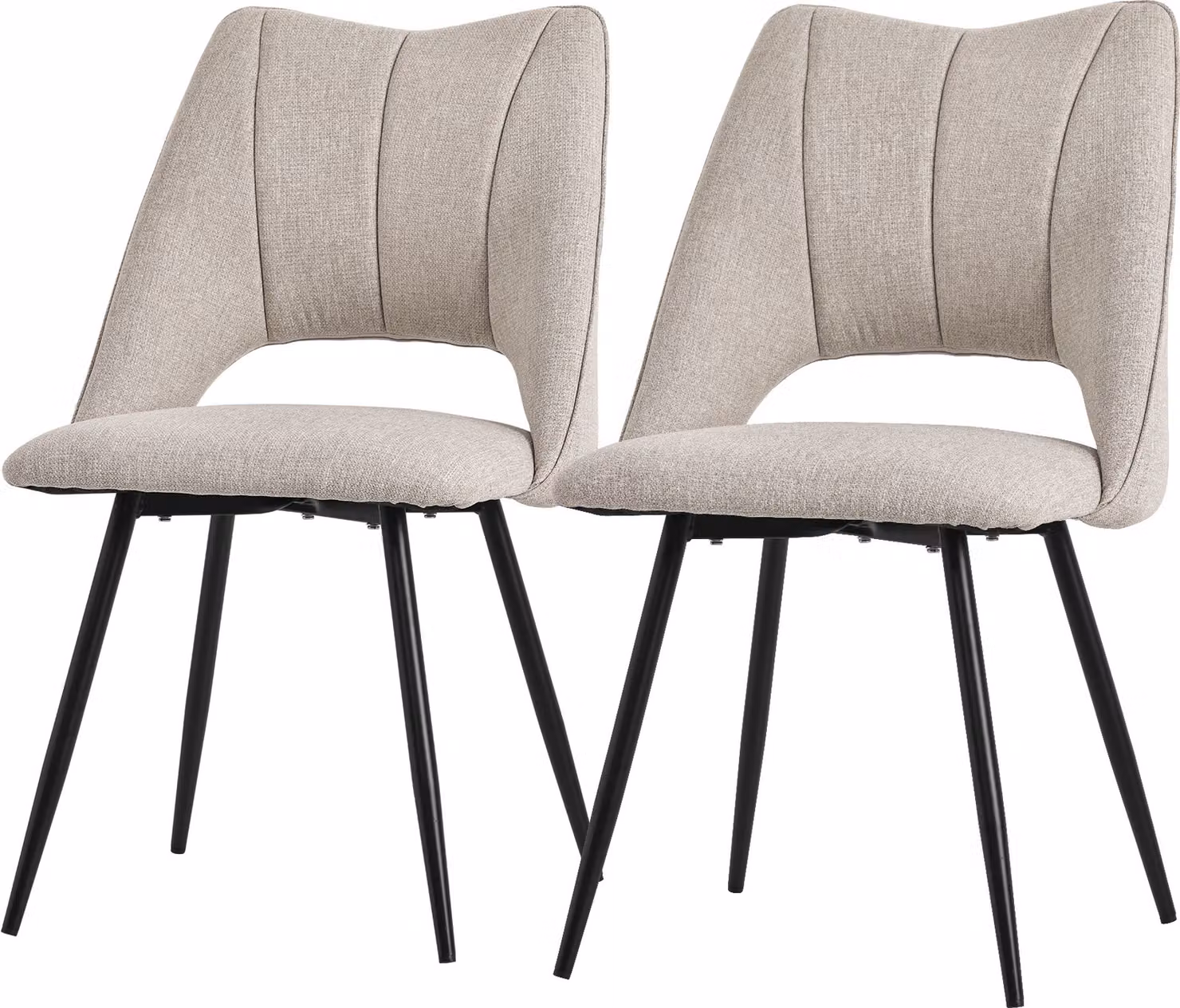 ML-Design set di 2 sedie da pranzo beige, seduta in poliestere con gambe in metallo nero, sedie da cucina con schienale