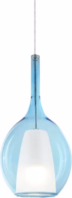 Lampada a sospensione Kalique di Ideal Lux in vetro azzurro, bianco e cromo con attacco E27, H 36 cm