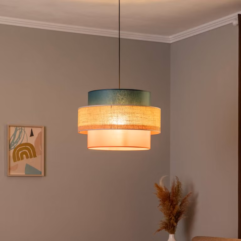 Lampada a sospensione Trio TK Lighting, dimmerabile, Multicolore, Soggiorno / Sala da pranzo, Tessuto / Stoffa / Seta, Lampada a sospensione