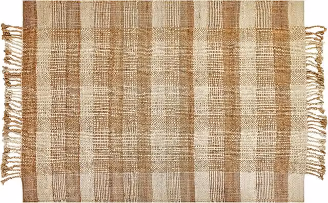 Tappeto Beliani in juta beige con motivo geometrico intrecciato a mano e nappe in stile bohémien, L: 230 cm, P: 160 cm – 1