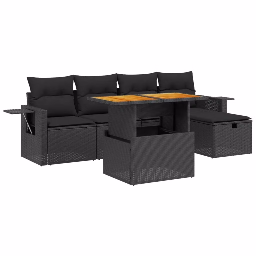 vidaXL Set Divano da Giardino a L con Polyrattan e Cuscini Neri, 6 Pezzi con Tavolino e Ottoman – 2