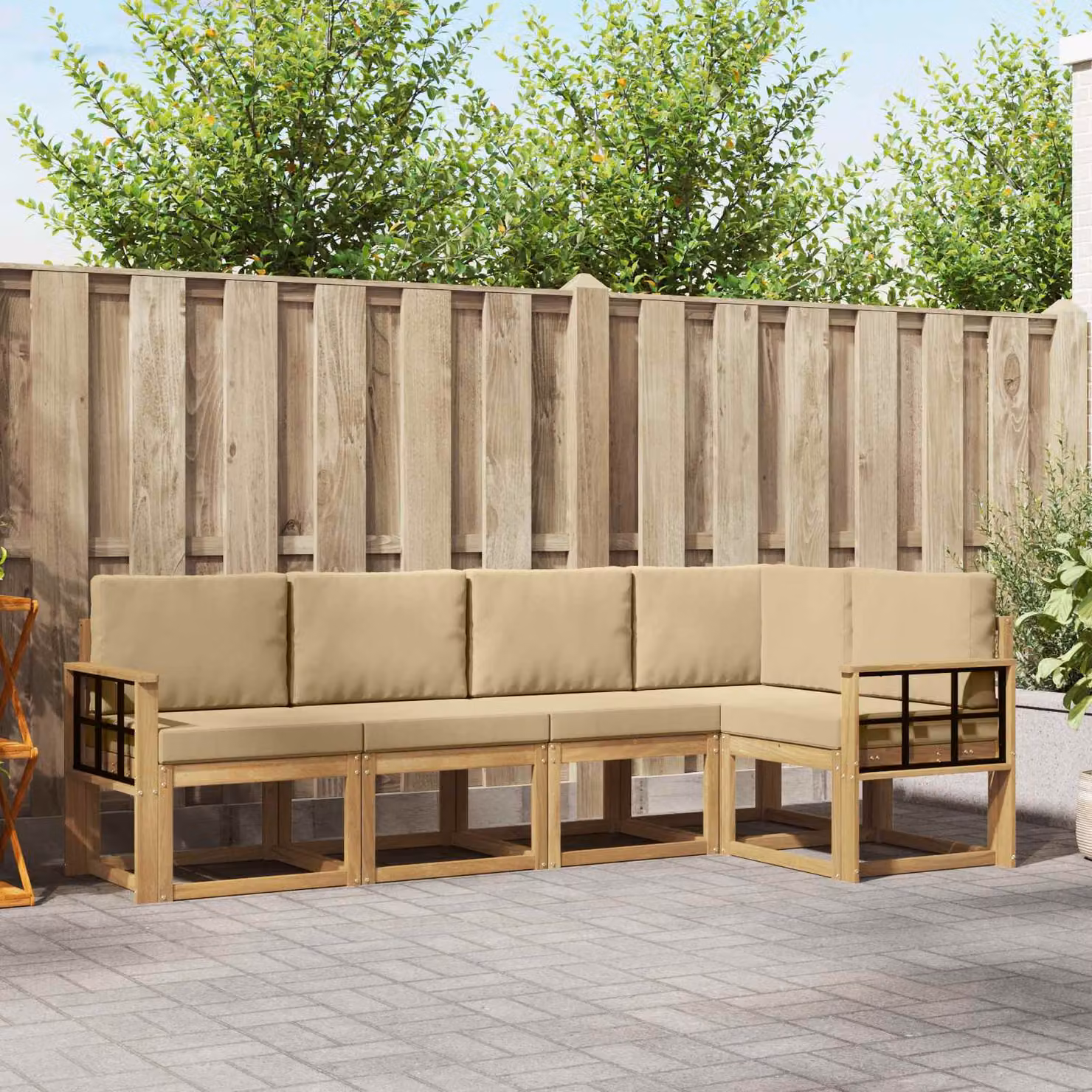 Set di divani da esterno vidaXL 5 pz in legno di acacia con cuscini Bianco e Beige