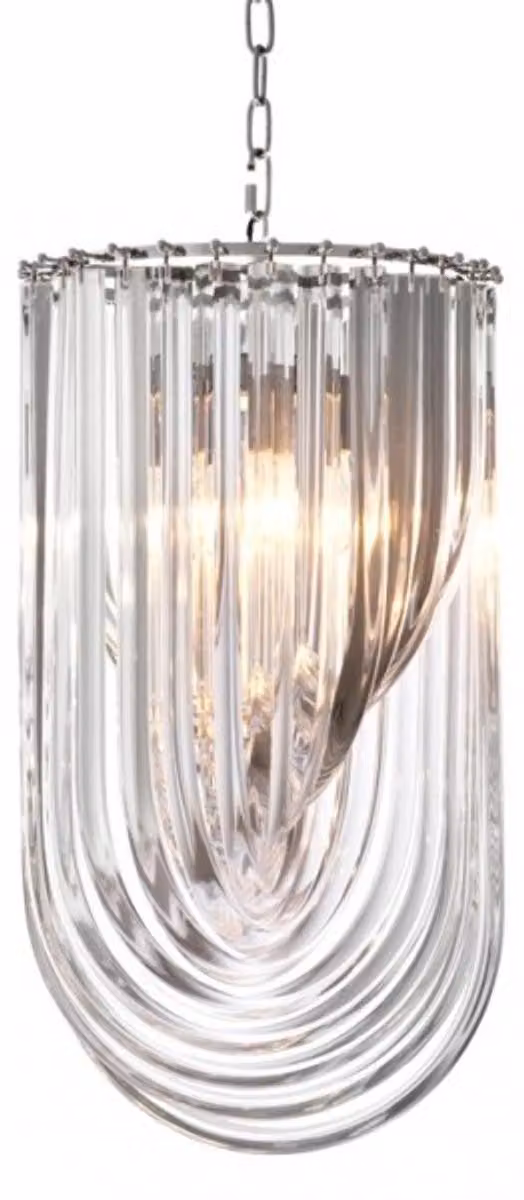 Lampada a sospensione Art Deco "Casa Padrino", realizzata in acrilico e metallo cromato, dimensioni: 35 cm x 65 cm (altezza)