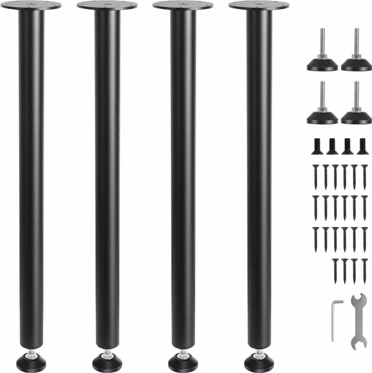 set di 4 gambe per tavolo Guide per tavolo alte 711,2 mm Piastra di montaggio da 110 mm Acciaio al carbonio verniciato a polvere nero opaco Portata 544 kg Ideale per tavoli da cucina Consolle da soggiorno Tavoli da studio