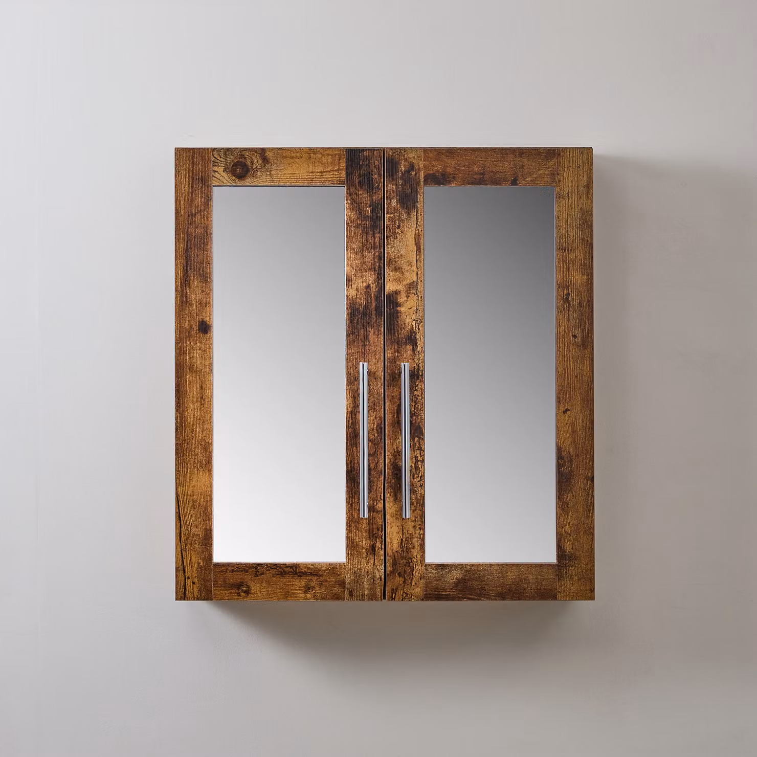 Mobiletto a Specchio da 900mm x 650mm Rovere Scuro - Completo di Maniglie Moderne a Barra Cromate - Cluo