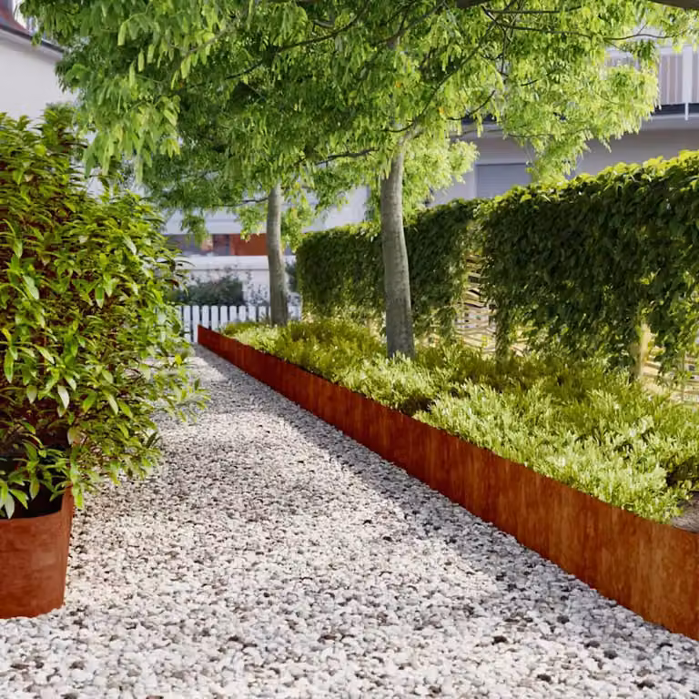 Set di 10 bordure per prato vidaXL in acciaio Corten colore ruggine, H: 25 cm, L: 103 cm