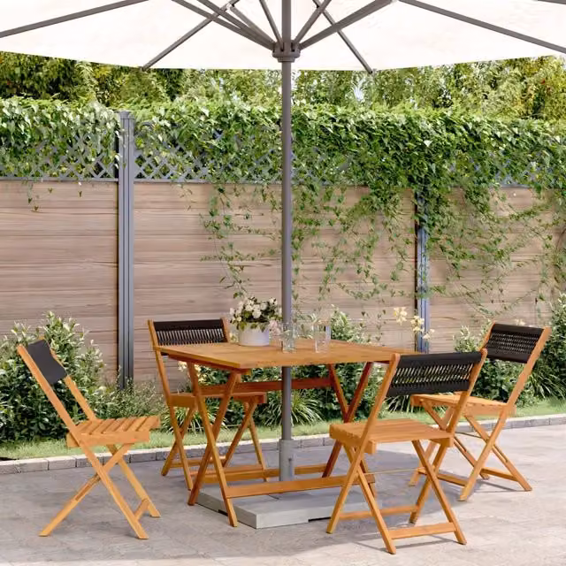 Set Pranzo da Giardino 5 pz Nero Polipropilene e Legno Massello 3281781