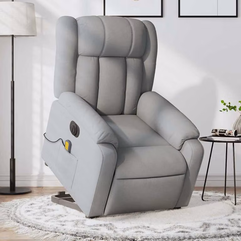 Poltrona Alzapersona Elettrica con Massaggio vidaXL in Tessuto Grigio