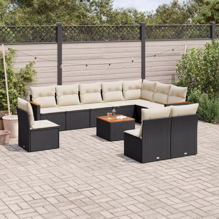 vidaXL Set Divani da Giardino a L 11 pz con Cuscini in Polyrattan e Telaio in Acciaio Nero