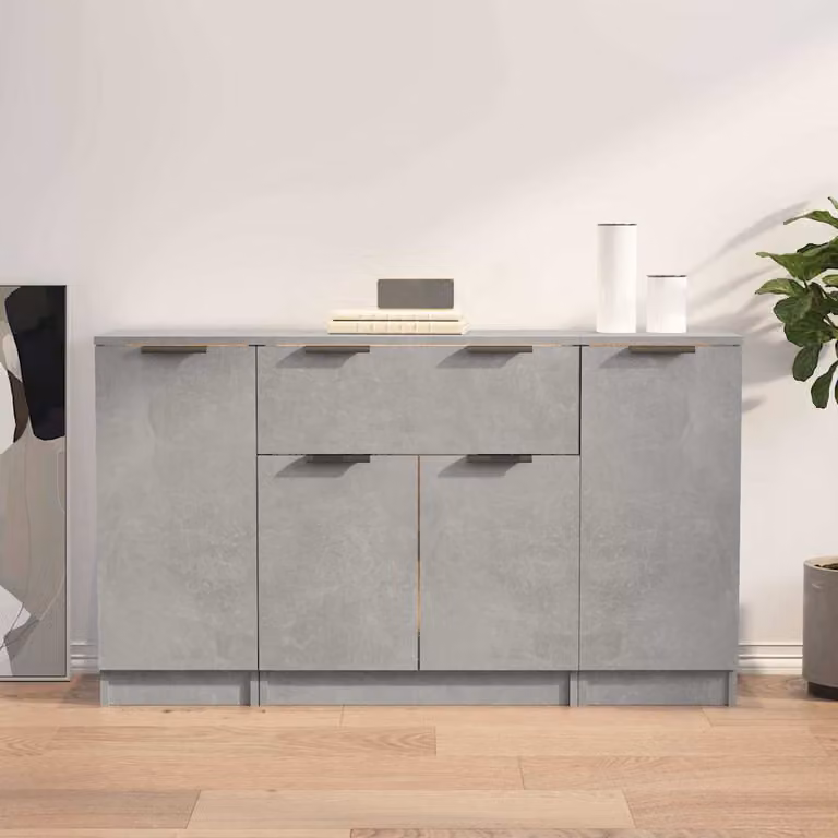 Set di 3 credenze vidaXL in legno multistrato e MDF, colore grigio cemento, design minimalista da parete per la tua sala da pranzo