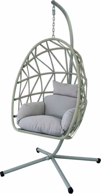 Poltrona pensile pieghevole da giardino Outsunny in rattan sintetico grigio con cuscino
