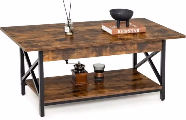 Tavolino da caffè industriale Design Mania con ripiano a 2 livelli in legno e metallo marrone L/P/H: 60 x 48 x 95 cm