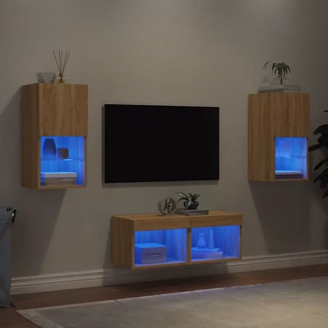 Mobili TV a Muro 4pz con Luci LED-Set di 4 Credenza per TV sospesa Rovere Sonoma 352746