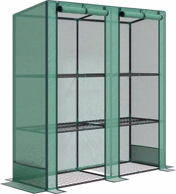 Outsunny Serra da giardino e balcone verde con ripiani metallici a 3 livelli, telaio in acciaio e copertura in PE con protezione UV, L 144 cm x P 48 cm x H 152 cm