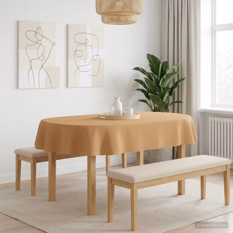 Tovaglia Ovale vidaXL Beige in Poliestere Idrorepellente e Lavabile L: 130 cm x P: 180 cm