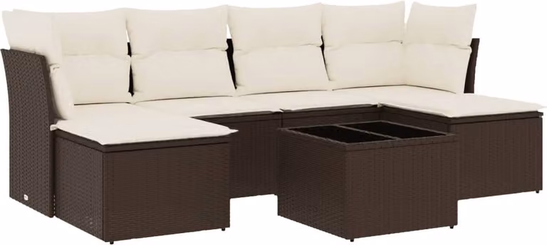 Set Divani da Giardino 7 pz con Cuscini Marrone in Polyrattan