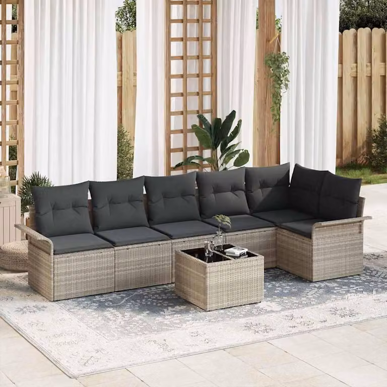 Maison Exclusive - Set Divano da Giardino 7 pcs Grigio chiaro Poly Rattan