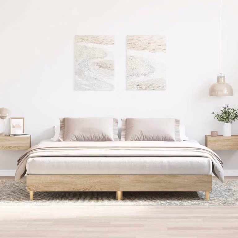vidaXL Giroletto senza Materasso in Rovere Sonoma e Legno, L/P: 160 x 200 cm