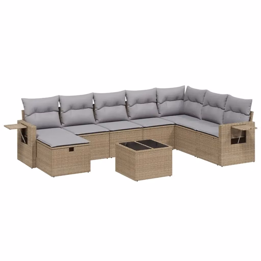 vidaXL Set Divano da Giardino a L 9 pz con Cuscini Beige e Grigio in Polyrattan e Acciaio – 2