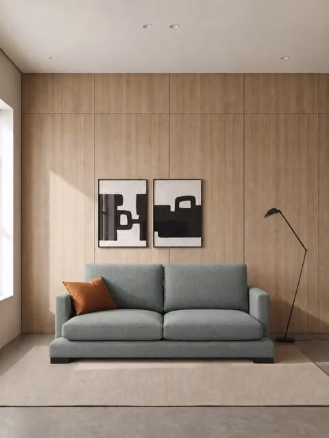 Divano 3 posti Crate Kenay Home colore acquamarina con cuscini coordinati e rivestimento in tessuto
