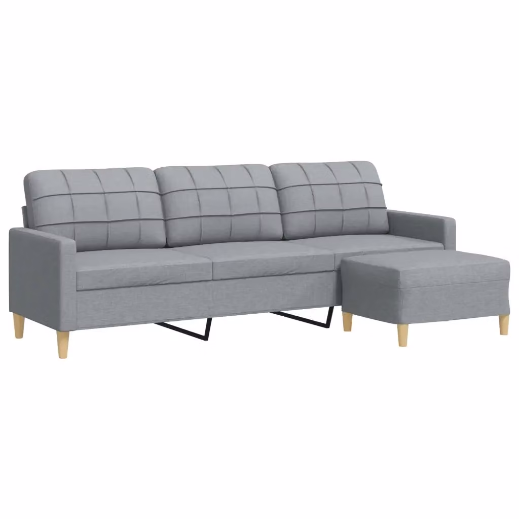 vidaXL Divano a 3 Posti Moderno con Poggiapiedi in Tessuto Grigio L: 226 cm x P: 80 cm – 2