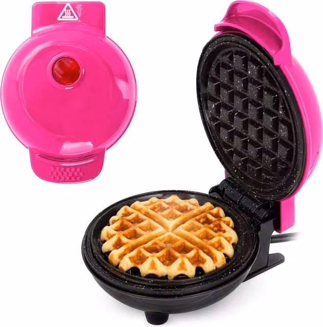 Mini piastra per waffle rotonda KASANOVA rosa in plastica, diametro 12 cm